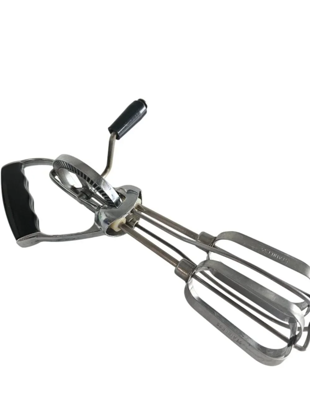 Vintage Turner & Seymour Hand Mixer Egg Beater USA Stainless Steel Black Handle